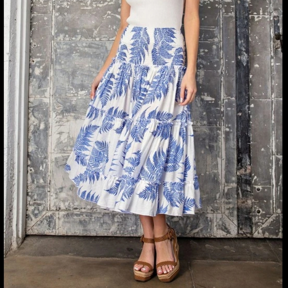 Eesome tropical maxi skirt blue white palm leaf - Picture 2 of 4